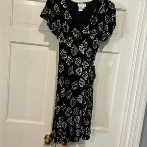 Black and White Patterned Wrap Dress